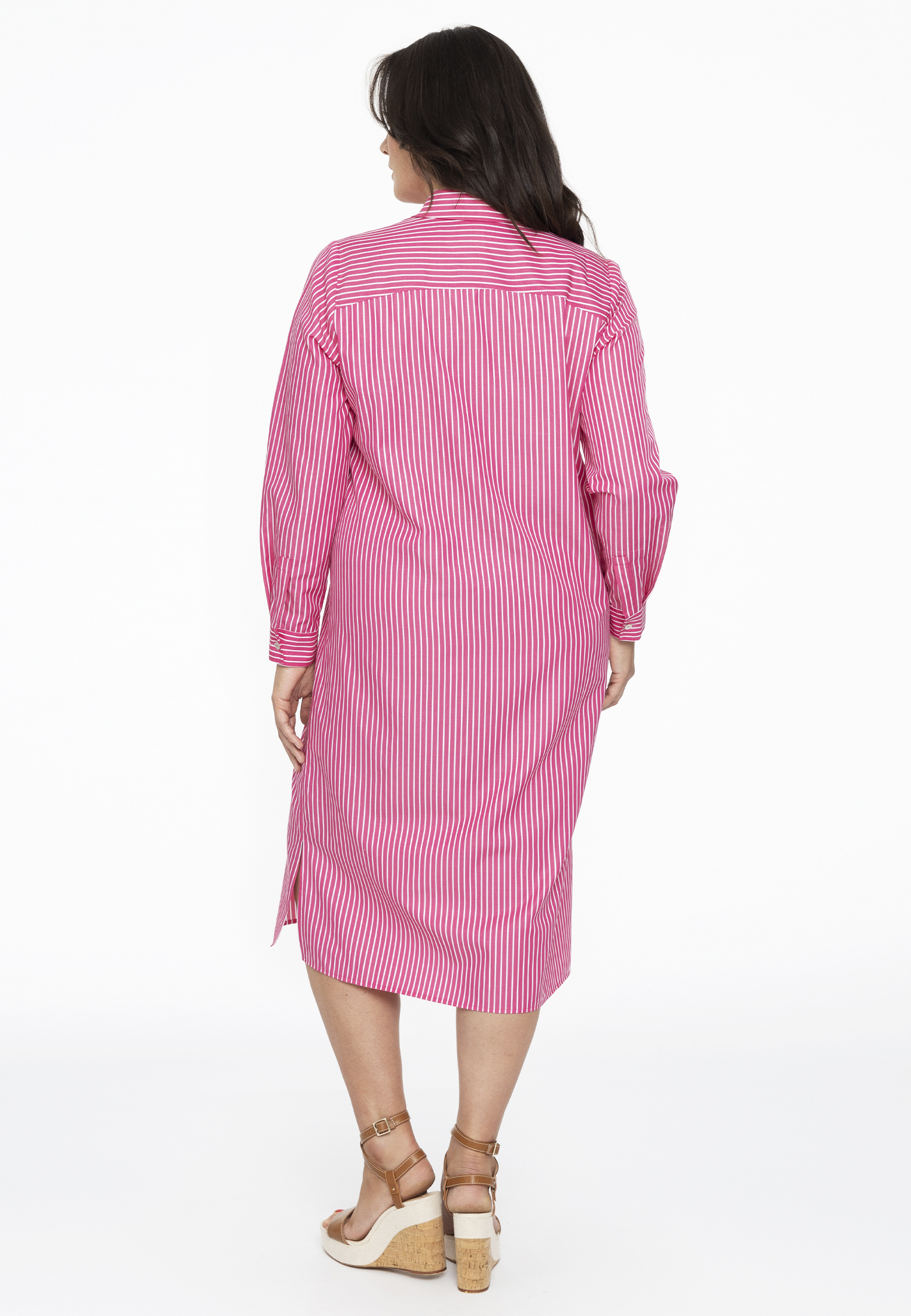 Dress blouse long buttoned SMALL STRIPE - blue pink